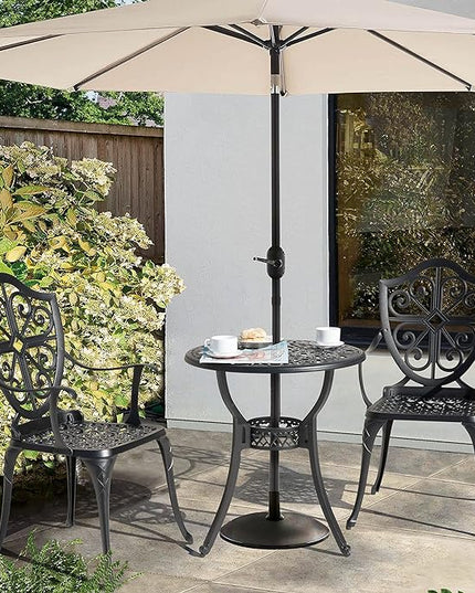 NUU GARDEN 3 Piece Outdoor Bistro Set All Weather Cast Aluminum Patio Set Bistro Table Set Rustproof Patio Table and Chairs with Umbrella Hole for Backyard, Balcony, Front Porch, Black - LeafyLoom