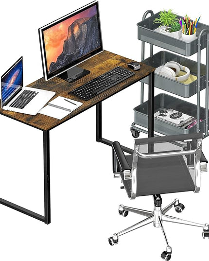 SHW Mission 32 inches Office Desk, Rustic Brown - LeafyLoom