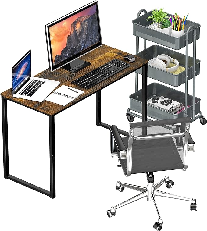 SHW Mission 32 inches Office Desk, Rustic Brown - LeafyLoom