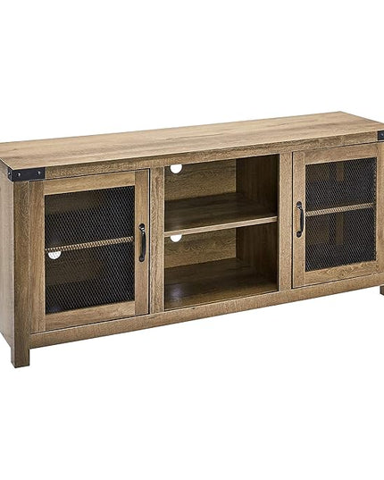 ROCKPOINT 58inch TV Stand Entertaiment Media Console Center Industrial Style Door, Dark Oak - LeafyLoom