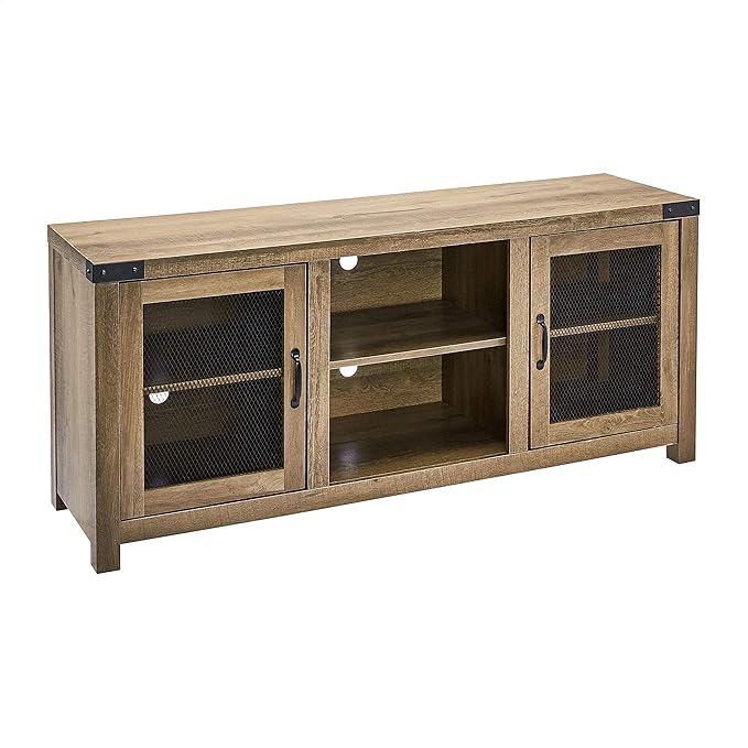 ROCKPOINT 58inch TV Stand Entertaiment Media Console Center Industrial Style Door, Dark Oak - LeafyLoom