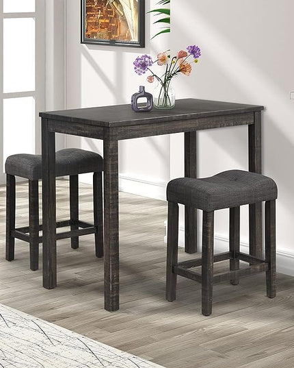 NicBex Kitchen Table for 2 Modern Dining Table Dining Room Table Set Wood 3-Piece Counter Height Dining Set for Kitchen, Bar, Living Room, Breakfast Nook, Small Space, Gray - LeafyLoom