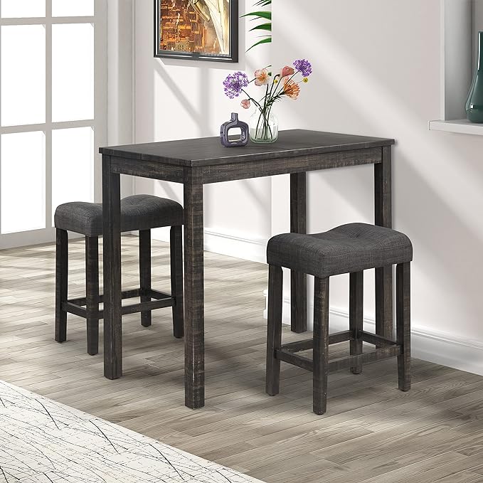 NicBex Kitchen Table for 2 Modern Dining Table Dining Room Table Set Wood 3-Piece Counter Height Dining Set for Kitchen, Bar, Living Room, Breakfast Nook, Small Space, Gray - LeafyLoom
