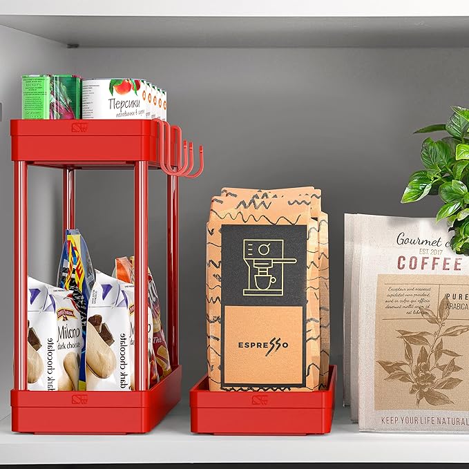 SimpleHouseware Kitchen Cart Storage 3-Tier Slim/Super Narrow Shelves with Handle, 26.5'' Height/5.5'' Width for Narrow Place, Red - LeafyLoom