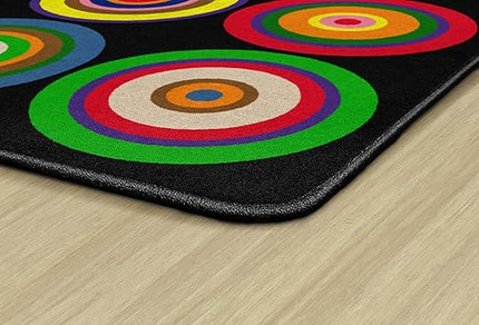 Flagship Carpets Color Rings Colorful Children's Area Rug for Kids Room Circle Seating Décor, Play Carpet for Teaching and Playing, Seats 24, 7'6" x 12', Black - LeafyLoom