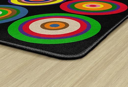 Flagship Carpets Color Rings Colorful Children's Area Rug for Kids Room Circle Seating Décor, Play Carpet for Teaching and Playing, Seats 24, 7'6" x 12', Black - LeafyLoom