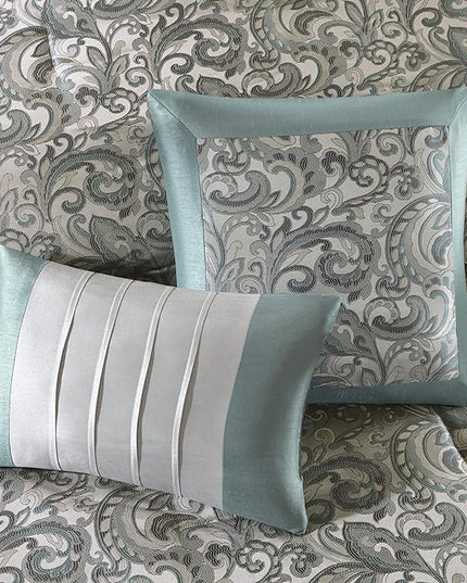 Madison Park 24 Piece Faux Silk Paisley Queen Comforter Set with Matching Curtains, Down Alternative Hypoallergenic - Teal - LeafyLoom