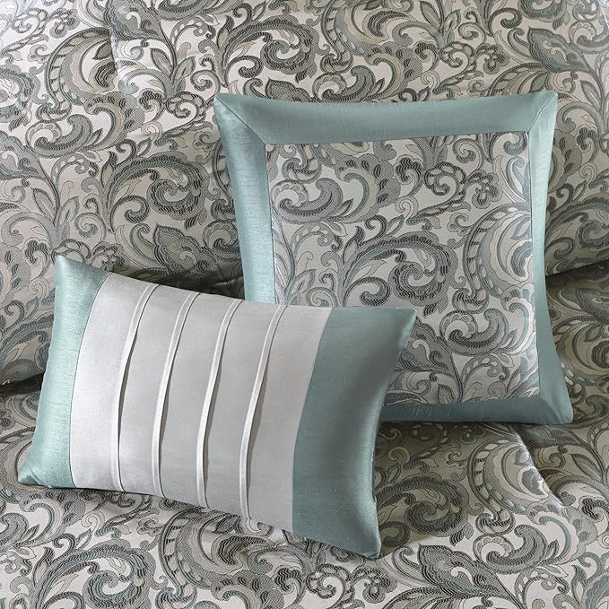 Madison Park 24 Piece Faux Silk Paisley Queen Comforter Set with Matching Curtains, Down Alternative Hypoallergenic - Teal - LeafyLoom