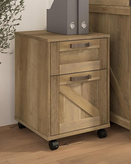 Bush Furniture Knoxville 2 Drawer Mobile File Cabinet, Rolling Document Storage for Home Office, Reclaimed Pine - LeafyLoom