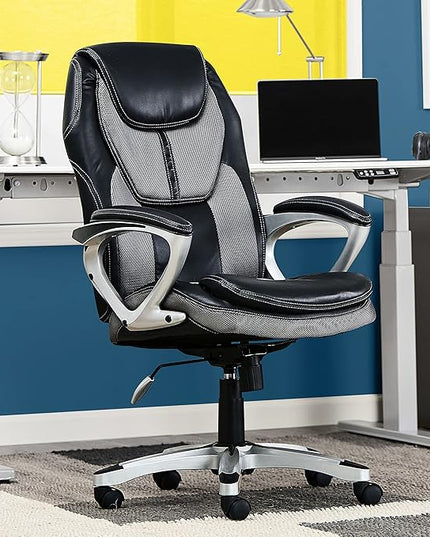 Serta Executive Office Padded Arms, Adjustable Ergonomic Gaming Desk Chair with Lumbar Support, Faux Leather and Mesh, Gray/Black - LeafyLoom
