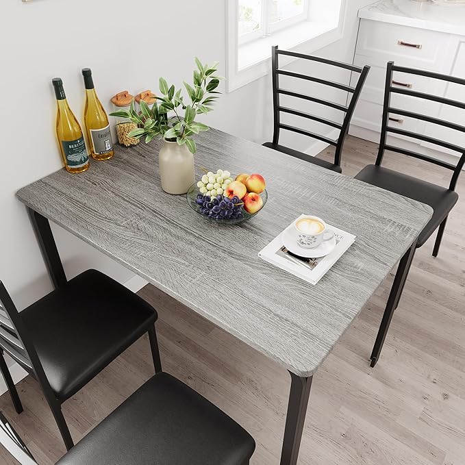 IDEALHOUSE Dining Table for 4, Small Table and Chairs Set of 4, Dinette Set for 4, Square Dinner Table Set, 3 Piece Kitchen & Dining Room Sets for Small Space (Grey, Dining Table with 4 Chairs) - LeafyLoom