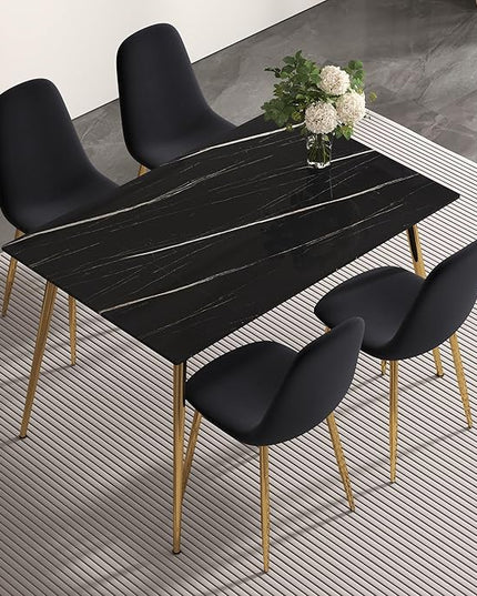 NicBex Small Kitchen Table Set for 4 Dining Room Set Modern Medieval Style Restaurant Cushioned Side Chairs, Equipped with Velvet Fabric Cushions and Metal Legs, Black - LeafyLoom