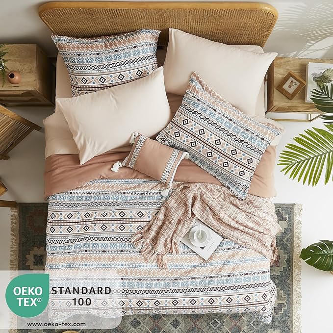 CASAAGUSTO Twin Comforter Set, 6 Pieces Terrcotta Boho Comforter Set, Microfiber Cozy Bohomian Bedding Set with Decor Pillow, Lightweight Breathable for All Seasons - LeafyLoom