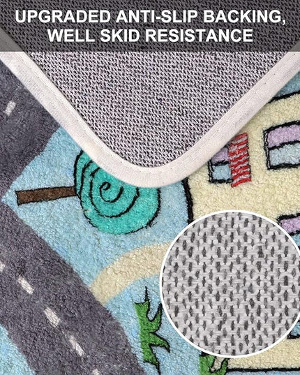Non-slip Kids Playmat Rug for Playroom, 3'x 5' Blue Washable Children's Educational Rugs, Learning & Have Fun Safely City Life Road Traffic Play Mat Carpet for Baby Room Bedroom - LeafyLoom