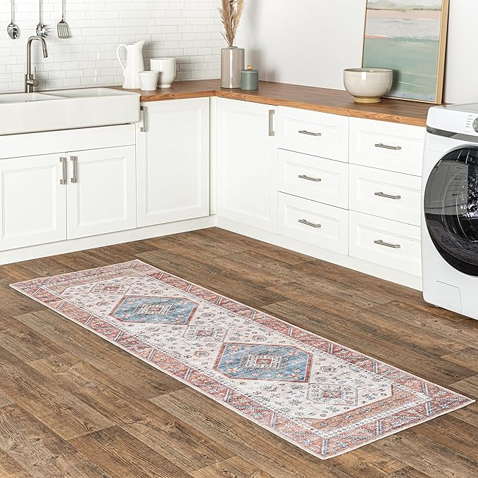 nuLOOM Elowyn Machine Washable Medallion Ultra Thin Runner Rug, 2' 6" x 8', Multi - LeafyLoom
