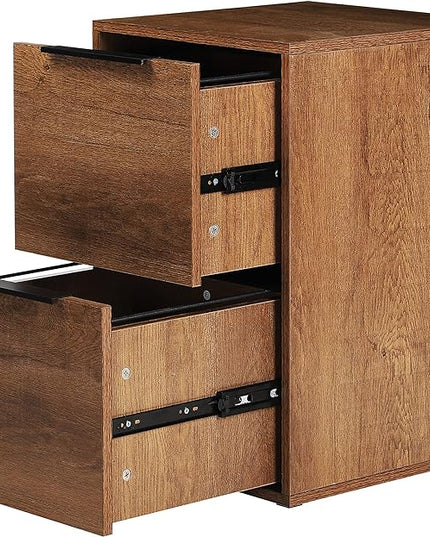 Wooden File Cabinet 2 Drawer,Vertical Storage Filing Cabinet with Hanging Bars for Letter Size,File Storage Cabinet Used for Home Office, Brown Assemble Required - LeafyLoom