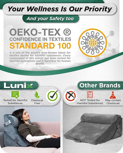 Lunix 3pcs Orthopedic Bed Wedge Pillow Set, Post Surgery Memory Foam for Back, Leg & Knee Pain Relief, Sitting Pillow, Adjustable Pillows for Acid Reflux and GERD for Sleeping, with Hot Cold Pack - LeafyLoom