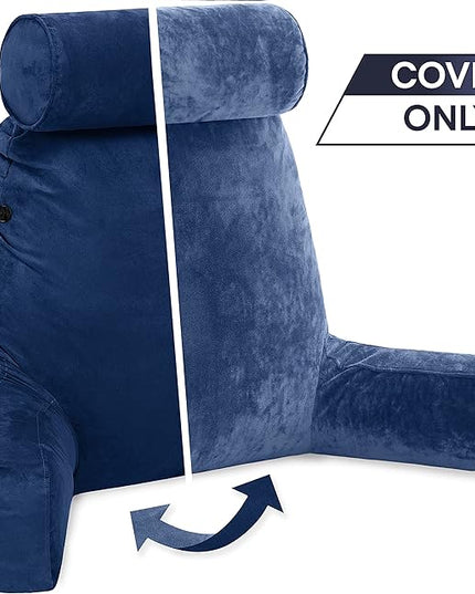 Husband Pillow XXL Cover Aspen Edition Dark Blue, Reversible Microfiber to Microsuede, Side & Back Pockets - Handle for Transport - Super Cozy Bed Rest Pillow Cover with Arms - Easy Care - LeafyLoom