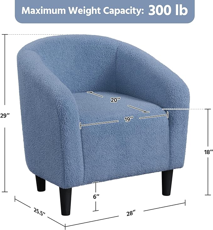 Yaheetech Accent Barrel Chair, Boucle Fabric Club Chair, Furry Sherpa Elegant Armchair with Cozy Soft Padded, Suitable for Living Room Bedroom Reception Room Office, Blue - LeafyLoom
