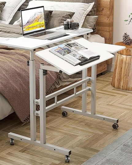 DlandHome Mobile Standing Desk Stand Up Desk Rolling Desk, Stand Sit Desk Mobile Computer Desk Adjustable Standing Desk 23.6inches Table Workstation Mobile Desk Cart Tray White - LeafyLoom