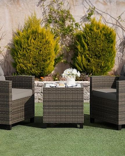 Shintenchi 3 Pieces Patio Furniture Set 3 Pieces PE Rattan Wicker Chairs with Table Outdoor Furniture for Backyard/Garden/Poolside/Outdoor Restaurant Gary Rattan with Gary Cushion - LeafyLoom