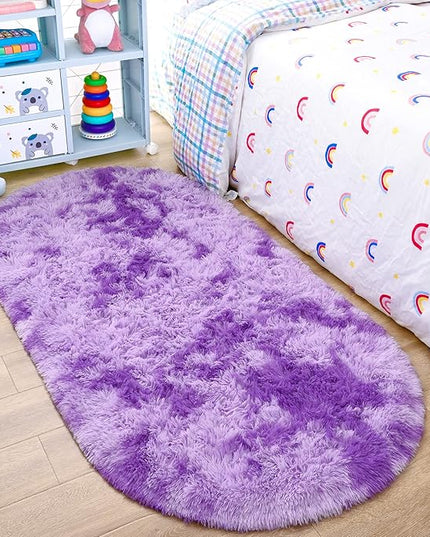 Noahas Oval Fluffy Purple Rug 2.6X5.3 Small Kids Rugs for Bedroom Girls And Boys Aesthetic,Bedside Bedroom Rug,Ultra Soft Runner Carpet Modern Shaggy Nursery Area Rugs Home Decor'' - LeafyLoom