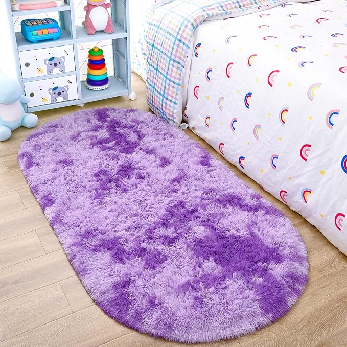 Noahas Oval Fluffy Purple Rug 2.6X5.3 Small Kids Rugs for Bedroom Girls And Boys Aesthetic,Bedside Bedroom Rug,Ultra Soft Runner Carpet Modern Shaggy Nursery Area Rugs Home Decor'' - LeafyLoom