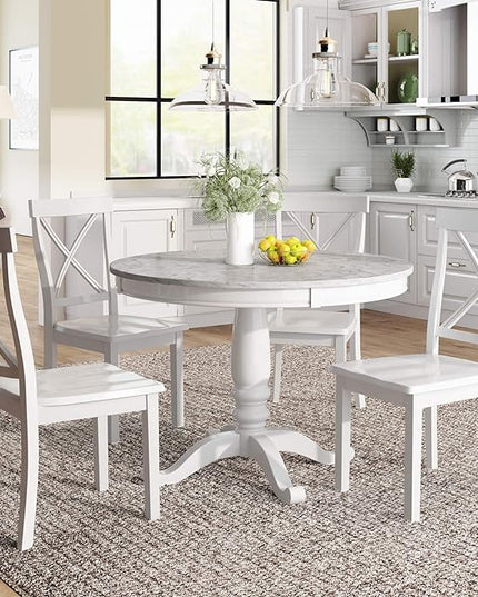 NicBex Dining Table Set Kitchen & Dining Room Tables 5 Pieces Dining Table and Chairs Set for 4 Persons, Kitchen Room Solid Wood Table with 4 Chairs for Small Space, White - LeafyLoom