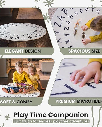 Alphabet Classroom Rug for Kids - 40 Inch Kids Rugs for Bedroom - Nursery Rug for Kids Room Decor - Kids Playroom Rug for Baby Learning - ABC Rugs for Kids Playroom - Kids Area Rugs for Bedroom - LeafyLoom