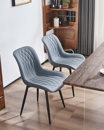 YOUNIKE Dining Chairs set of 2 with High Back Mid Century Modern Kitchen & Dining Room Chairs PU Faux Leather Upholstered sillas de comedor Comfortable Padded Accent Chair with Metal Leg Greyish Green - LeafyLoom