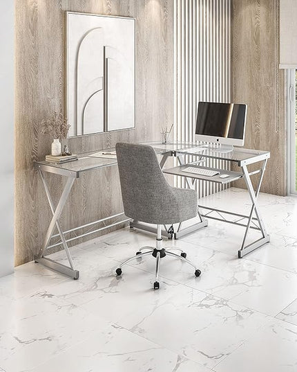 NicBex Laik-DW-00048-DX Desks, 61.75" W x 45.25" D x 29.5" H, White - LeafyLoom
