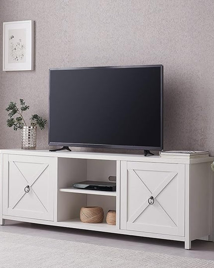 Henn&Hart Rectangular TV Stand for TV's up to 80" in White, TV Stands for the Living Room - LeafyLoom