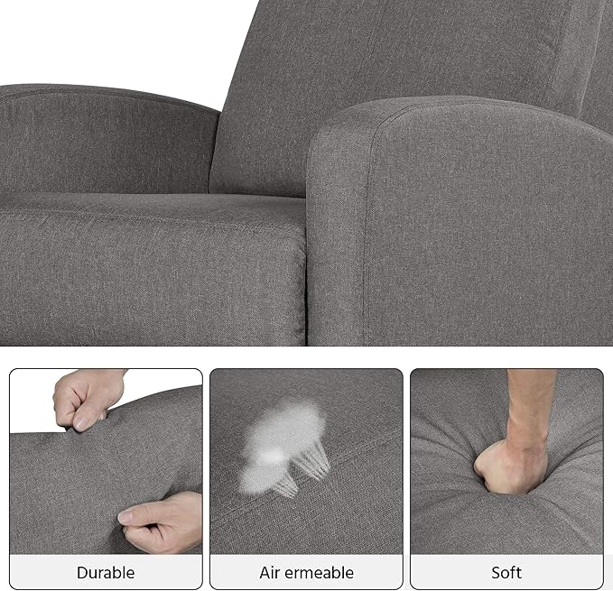 Yaheetech Fabric Recliner Chair Sofa Ergonomic Adjustable Single Sofa with Thicker Seat Cushion Modern Home Theater Seating for Living Room Matte Grey - LeafyLoom