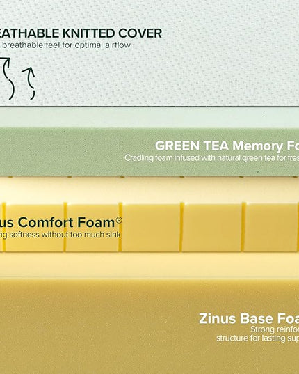ZINUS 10 Inch Green Tea Memory Foam Mattress, Full, Fiberglass Free, Patented Custom Contour Support, Sturdy Base Foam, CertiPUR-US Certified, Mattress in A Box, White - LeafyLoom
