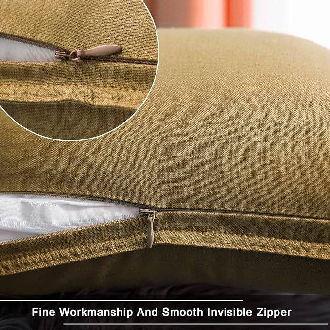 Jeanerlor Natural Cotton Linen Green Decorative 12"x20" Throw Pillow Case Cushion Cover with Twin Needles Stitch on Edge for Lumbar, (30 x 50cm), 2 Pcs, Earth Yellow - LeafyLoom