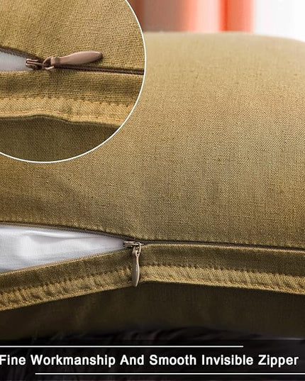 Jeanerlor Pack of 2 24 x 24 Inch Cotton Linen Soft Soild Decorative Square Throw Pillow Covers Green Cushion Case Set for Bedroom/Sofa/Car 60 x 60 cm,Earth Yellow - LeafyLoom