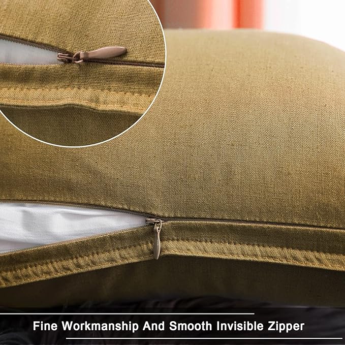 Jeanerlor Pack of 2 24 x 24 Inch Cotton Linen Soft Soild Decorative Square Throw Pillow Covers Green Cushion Case Set for Bedroom/Sofa/Car 60 x 60 cm,Earth Yellow - LeafyLoom