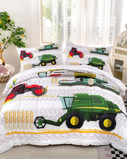 CVHOUSE Tractor Bedding Sets for Boys,Excavators Comforter King,Boys Cartoon Truck Comforter Set,Trucks Tractors Cars Quilt Set with 1 Comforter and 2 Pillow Cases- 3 Piece - LeafyLoom