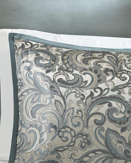 Madison Park 24 Piece Faux Silk Paisley Queen Comforter Set with Matching Curtains, Down Alternative Hypoallergenic - Teal - LeafyLoom