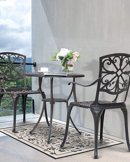 NUU GARDEN Bistro Set 3 Piece Outdoor All Weather Cast Aluminum Patio Bistro Set Patio Table and Chairs Set of 2 with Umbrella Hole for Backyard, Balcony, Front Porch, Lawn, Pool, Bronzer - LeafyLoom