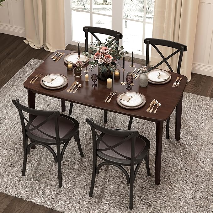 KKL Malaysian Oak Dining Table, 47" Kitchen Table for 2, Mid Century Modern Wood Dining Table, Easy Assembly, Coffee - LeafyLoom