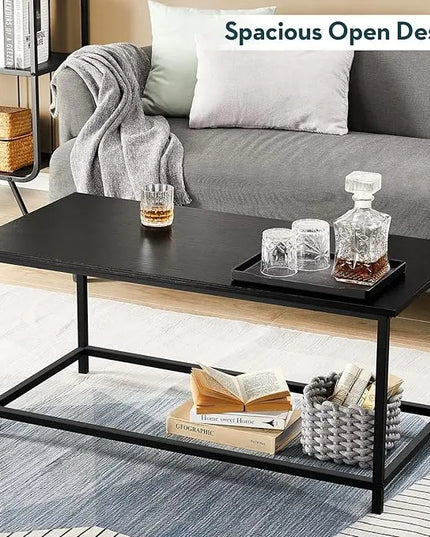 SAYGOER Black Coffee Table Simple Modern Rectangular Center Table Open Space Minimalist for Living Room Home Office Industrial Cocktail Tables, Easy Assembly, 39.37 x 19.69 x 17.72 - LeafyLoom