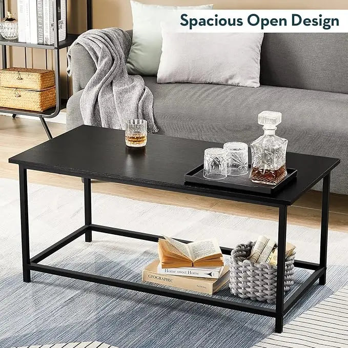 SAYGOER Black Coffee Table Simple Modern Rectangular Center Table Open Space Minimalist for Living Room Home Office Industrial Cocktail Tables, Easy Assembly, 39.37 x 19.69 x 17.72 - LeafyLoom