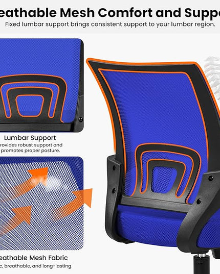 Yaheetech Office Computer Desk Chair Swivel Rolling, Cute Task Chair Ergonomic Conference Room, Mesh Work Study Chair Basic Comfy Desktop Chair with Wheels Arms, Blue - LeafyLoom