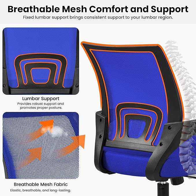 Yaheetech Office Computer Desk Chair Swivel Rolling, Cute Task Chair Ergonomic Conference Room, Mesh Work Study Chair Basic Comfy Desktop Chair with Wheels Arms, Blue - LeafyLoom