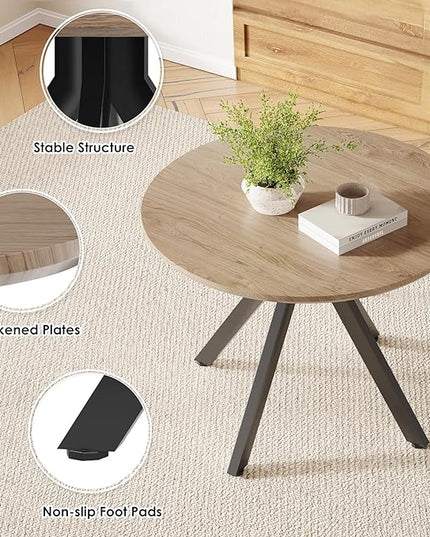 Farini Brown Dining Table for 4-6 Person,39" Round Wooden Dining Tabletop and Metal Frame for Home Kitchen Dining Desk (39 inch,100cm) - LeafyLoom