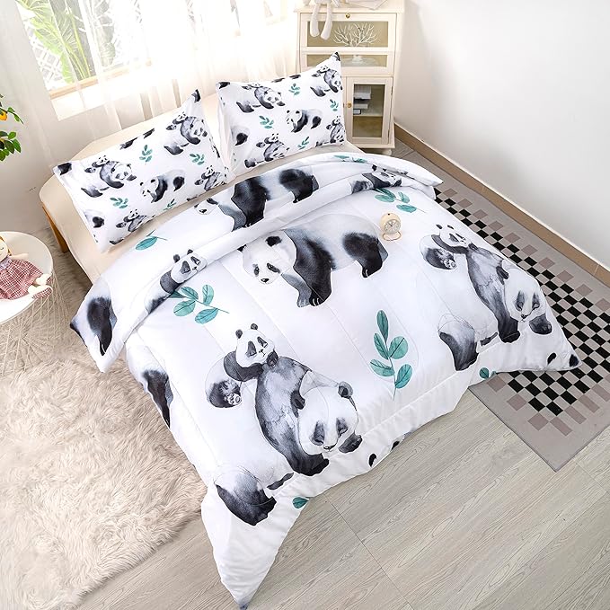 CVHOUSE Panda Bedding Set,Panda Comforter Twin,Cute Panda Comforter Set for Girls Kids Teens,Kawaii Panda Quilt Set with 1 Comforter and 2 Pillow Cases- 3 Piece - LeafyLoom
