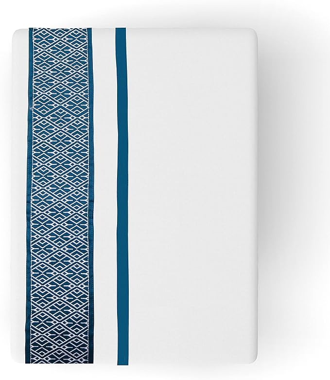 Bluemoon Homes 1000 Thread Count Sheets Queen - Egyptian Cotton Bed Sheets Queen Size Set, 100% Cotton Sheets Queen Deep Pocket, 4 Pc Solid Sheet Set, Teal Embroidered White Sheets - LeafyLoom