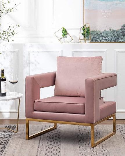 Roundhill Furniture Lenola Upholstered Accent Arm Chair, Pink 27.5D x 29.75W x 34.5H in - LeafyLoom