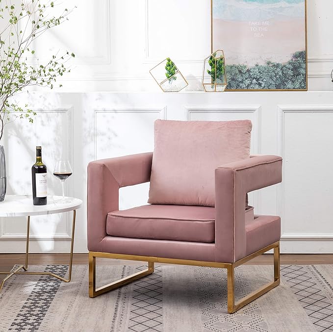 Roundhill Furniture Lenola Upholstered Accent Arm Chair, Pink 27.5D x 29.75W x 34.5H in - LeafyLoom